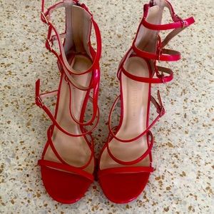 Red straps ankle sandals